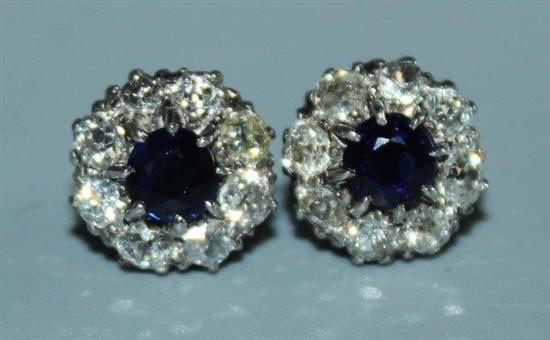 Pair 18ct white gold sapphire and diamond ear studs